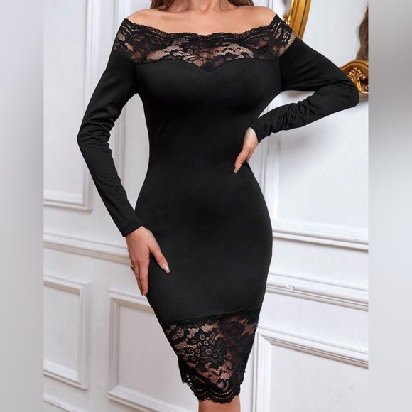 Dresses & Skirts - Elegant Black Lace Off-Shoulder Dress